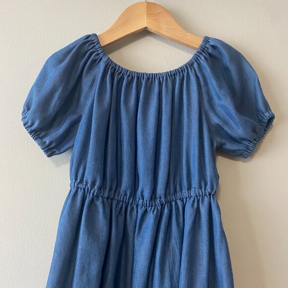 Handmade Children's Blue Upcycled Lyocell Front Tie Ruffle Dress - Picture 7 of 15